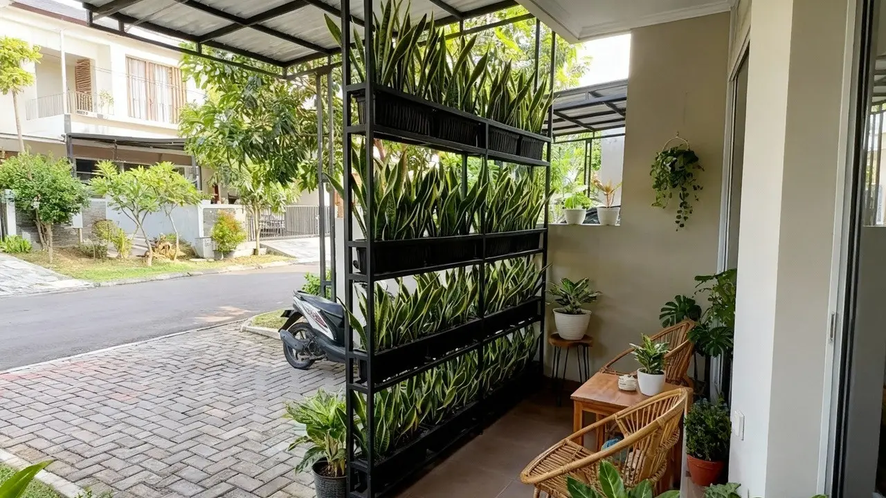 Desain Teras Rumah Kecil Tapi Asri dengan Kebun Vertikal
