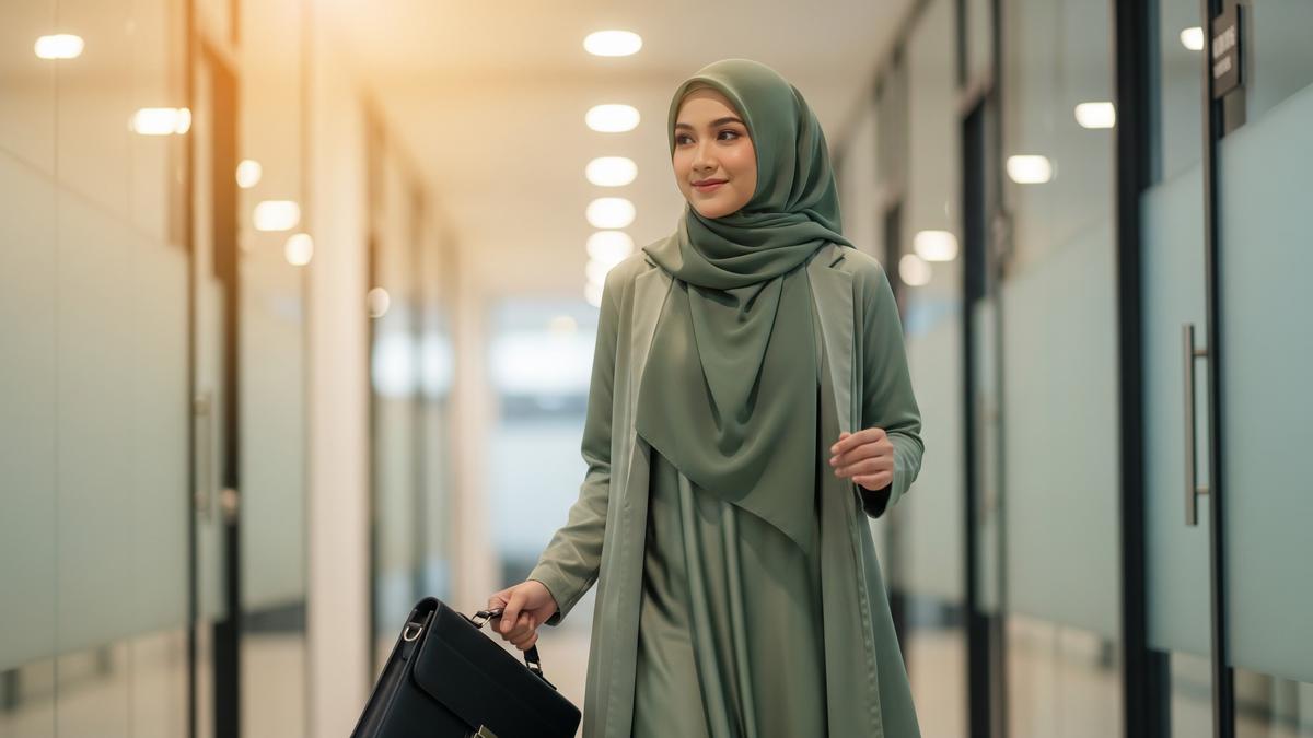 10 Model Gamis Satin Flowy dengan Outer Blazer Tipis Warna Senada, Modern dan Kekinian