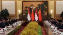 Presiden China Xi Jinping menyampaikan ucapan selamat kepada Prabowo atas pelantikan sebagai Presiden Republik Indonesia. (FLORENCE LO/POOL/AFP)