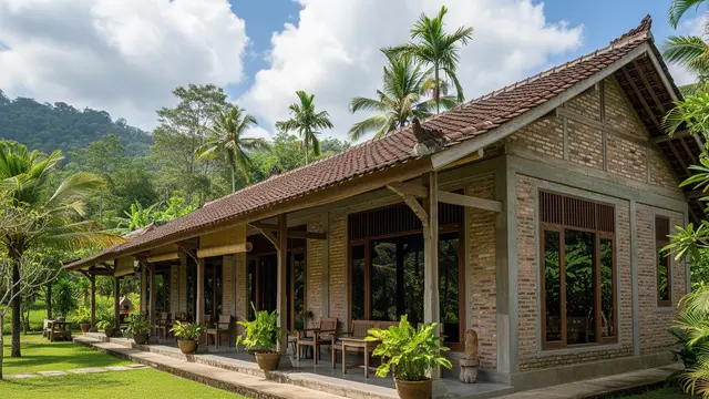 Rumah Bata Ekspos yang Adem untuk di Desa/Gemini AI