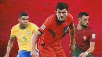 Piala Dunia - Casemiro, Harry Maguire, Bruno Fernandes (Bola.com/Adreanus Titus)