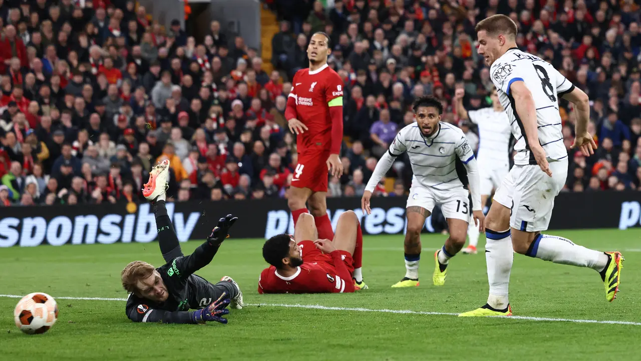 Selebrasi pemain Atalanta saat menjebol gawang Liverpool di ajang Liga Europa