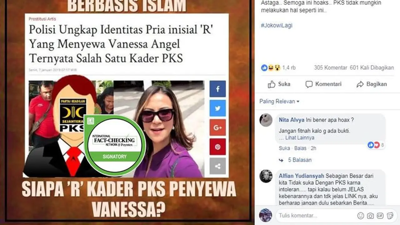 [Cek Fakta] Hoaks Kader PKS Pemesan Jasa Prostitusi Artis VA