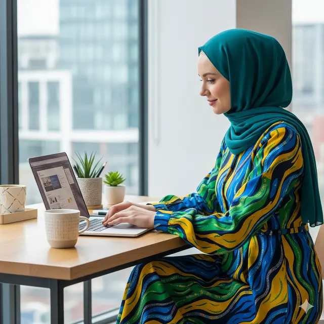 Model Dress Panjang Kerja Formal Kombinasi Batik Muslim