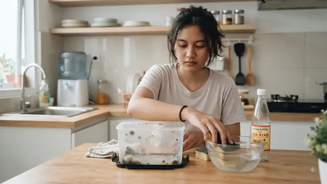 Membersihkan Tempat Makan yang Berjamur