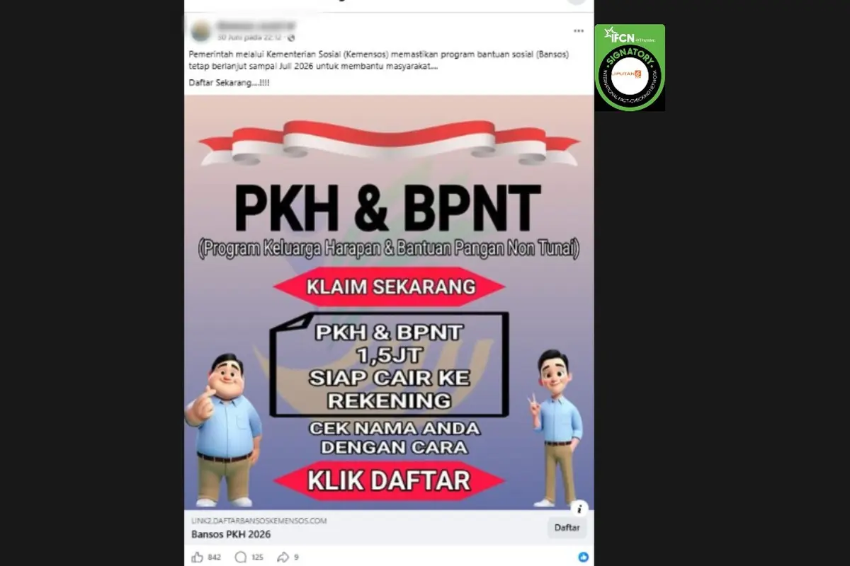 Cek Fakta Liputan6.com mendapati klaim link untuk mengecek bansos PKH dan BPNT sebesar Rp 1.500.000.
