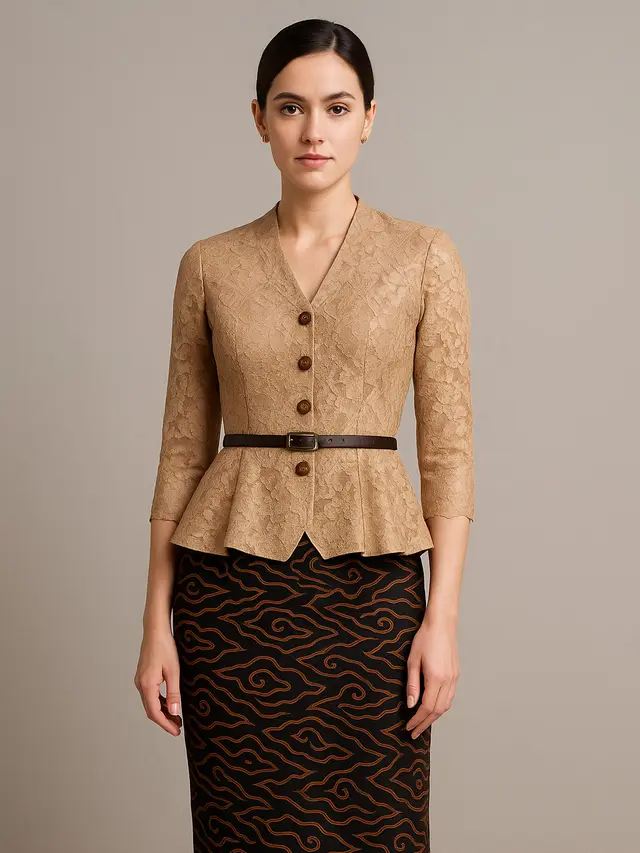 7 Model Dress Batik Peplum Kombinasi Brokat, Bikin Siluet Tubuh Lebih Proporsional