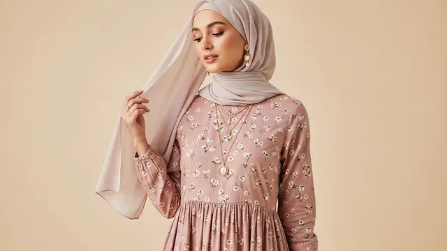 Gamis Katun Motif Bunga Kecil