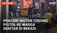Beredar video viral terkait aksi pencuri motor yang todong pistol. Aksi ini terjadi di Pondok Melati, Bekasi pada Sabtu (18/5/2024)