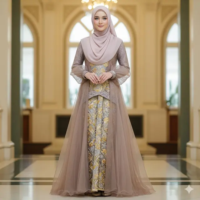Gamis Brokat Mewah + Outer A-Line Transparan