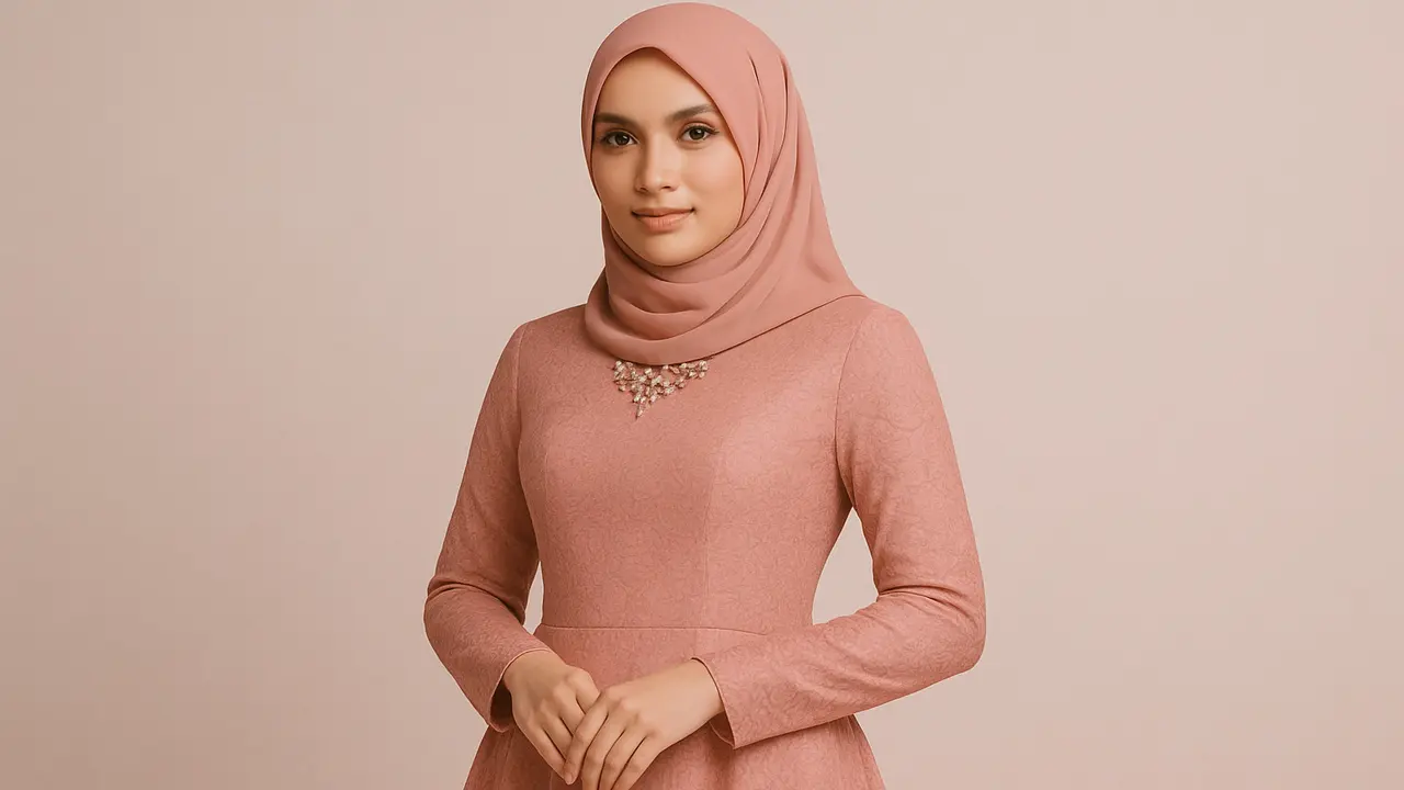 gamis brokat dusty pink