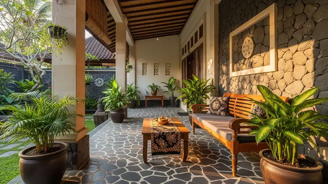 Desain Teras Rumah Desa Pakai Batu Kali Biar Terlihat Estetik/Gemini AI