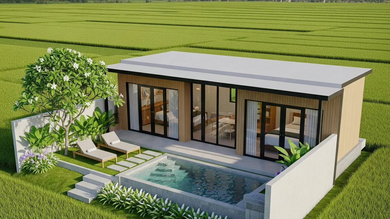 Desain Rumah Minimalis Kampung tapi Kelihatan Seperti Villa Mahal di Tengah Sawah
