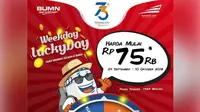 Dalam rangka menyambut HUT ke-73 KA, PT Kereta Api Indonesia (Persero) memberikan tarif promo "Weekday Lucky Day" khusus untuk tiket hari Selasa dan Rabu.