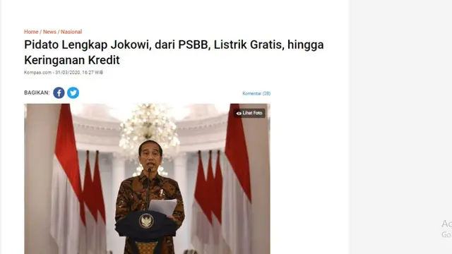 Tangkapan layar berita dari Kompas.com