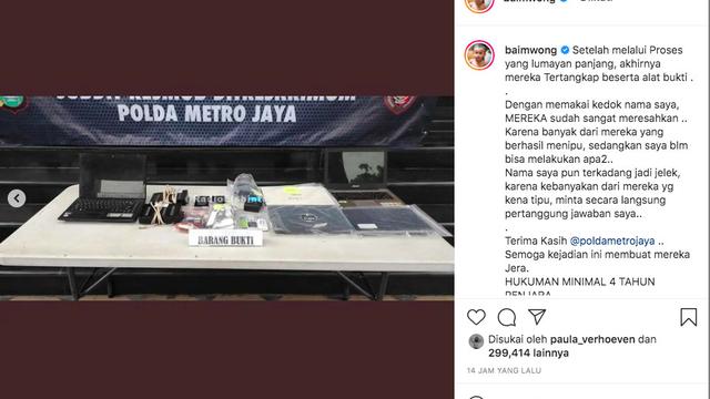 Baim Wong Bersyukur Komplotan Penipu yang Mencatut Namanya Telah Tertangkap