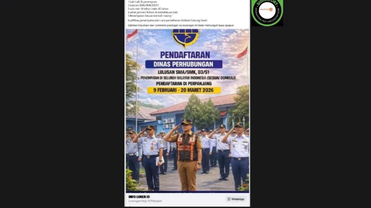 Hoaks lowongan kerja di Dinas Perhubungan.