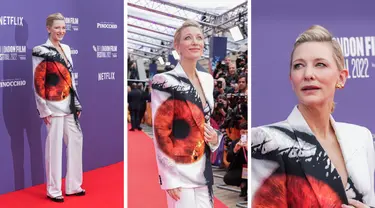 Foto kolase Cate Blanchett saat menghadiri pemutaran perdana film 'Guillermo del Toro's Pinocchio' selama Festival Film London 2022 di London, Sabtu, 15 Oktober 2022. (AP Photo)