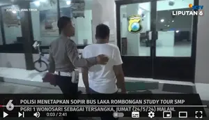 Y (36) sopir bus study tour SMP PGRI 1 Wonosari berinisial Y (36) ditetapkan sebagai tersangka kasus kecelakaan di Tol Jombang. (YouTube Liputan6)