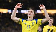 Penyerang Swedia, Viktor Gyokeres, merayakan kemenangan 3-2 setelah laga final kualifikasi Piala Dunia 2026 zona Eropa antara Swedia dan Polandia di Solna, Swedia, pada 31 Maret 2026. (Jonathan Nackstrand / AFP)