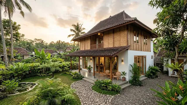 Desain Rumah Kampung dengan Dinding Anyaman Bambu yang Tetap Estetik