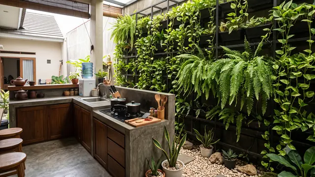 Desain Dapur Terbuka dengan Taman Kering Anti Ribet