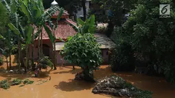 Sebuah musala terendam di kawasan Pejaten Timur, Jakarta, Jumat (26/4). Banjir kiriman melalui Sungai Ciliwung yang berasal dari Bogor tersebut mengakibatkan sejumah wilayah di Ibukota terendam banjir. (Liputan6.com/Immanuel Antonius)