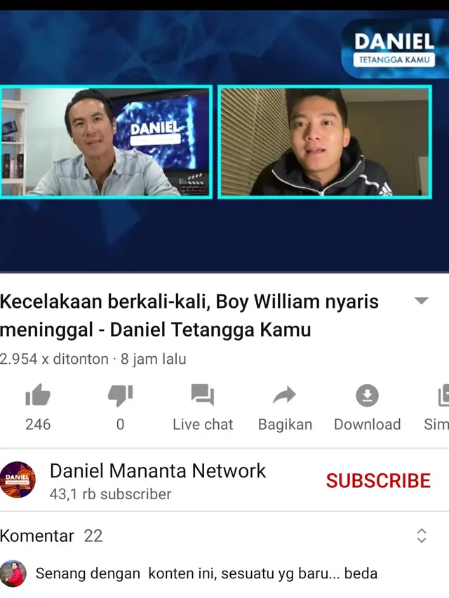 Unggahan Daniel Mananta. (Foto: YouTube Daniel Mananta Network)