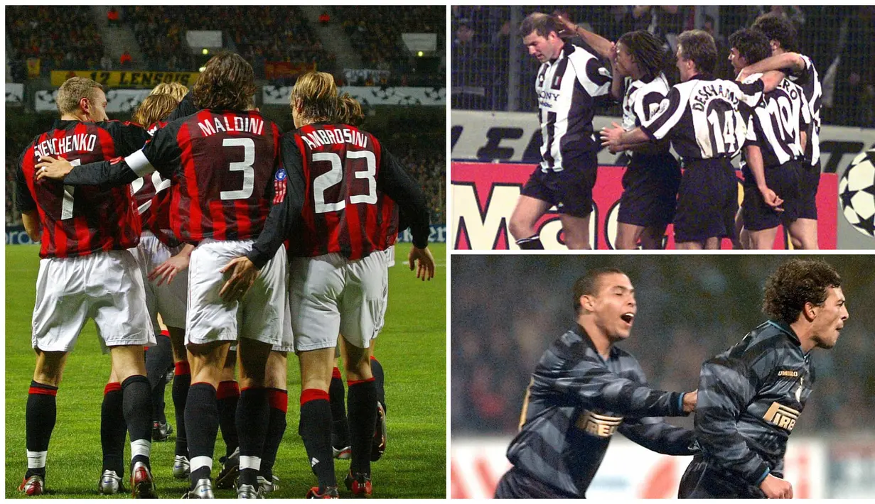 Pada akhir 90an dan awal 2000an, Serie A memiliki tujuh klub yang dijuluki The Magnificent karena skuat yang luar biasa. Berikut kisah The Magnificent Seven yang telah redup di persaingan sepak bola Eropa. (Kolase Foto dari AFP)
