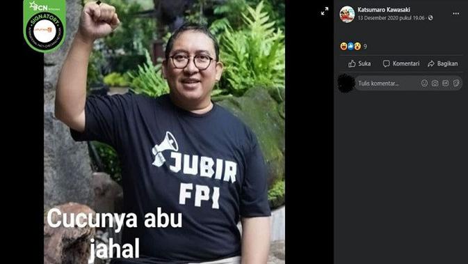 Gambar Tangkapan Layar Foto Fadli Zon Kenakan Kaus JUBIR FPI (sumber: Facebook)