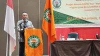 CEO PTPN V Jatmiko K Santosa memberi sambutan usai terpilih pimpin Gapki Riau. (Liputan6.com/M Syukur)