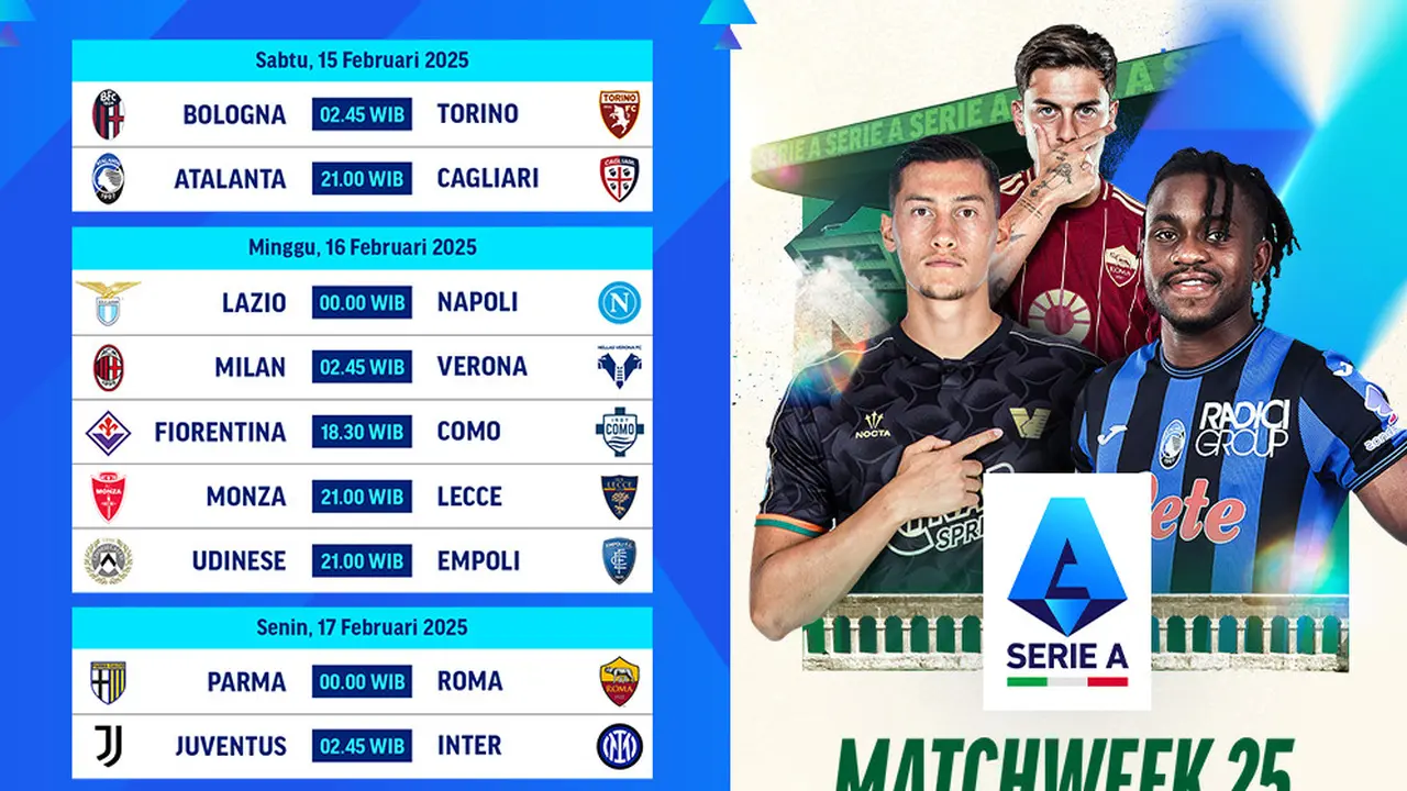 Jadwal Live Streaming Serie A 2024/25 Matchweek ke 25 di Vidio