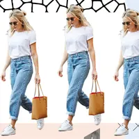 Bikin penampilan kamu maksimal dengan memakai mom jeans yang hype. (Image: Harper's Bazaar. DI: Muhammad Iqbal Nurfajri)