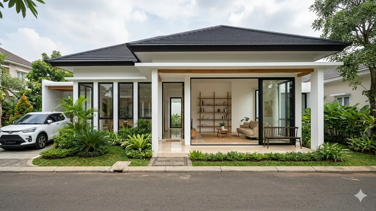 Inspirasi Desain Rumah 1 Lantai dengan Pencahayaan Alami Maksimal. Gemini