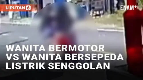 VIDEO: Viral Dua Wanita Bermotor dan Bersepeda Listrik Senggolan, Nyaris Dihantam Truk