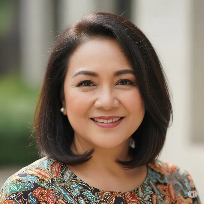 Model Rambut Ibu-Ibu Wajah Bulat Usia 50-an. Foto: Gemini