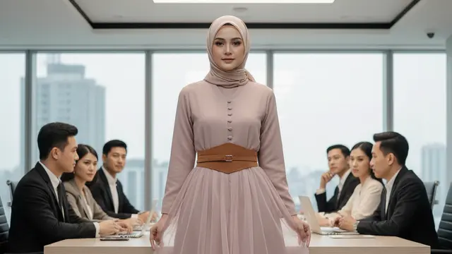 Model Gamis Kebaya dengan Obi untuk Acara Kantor