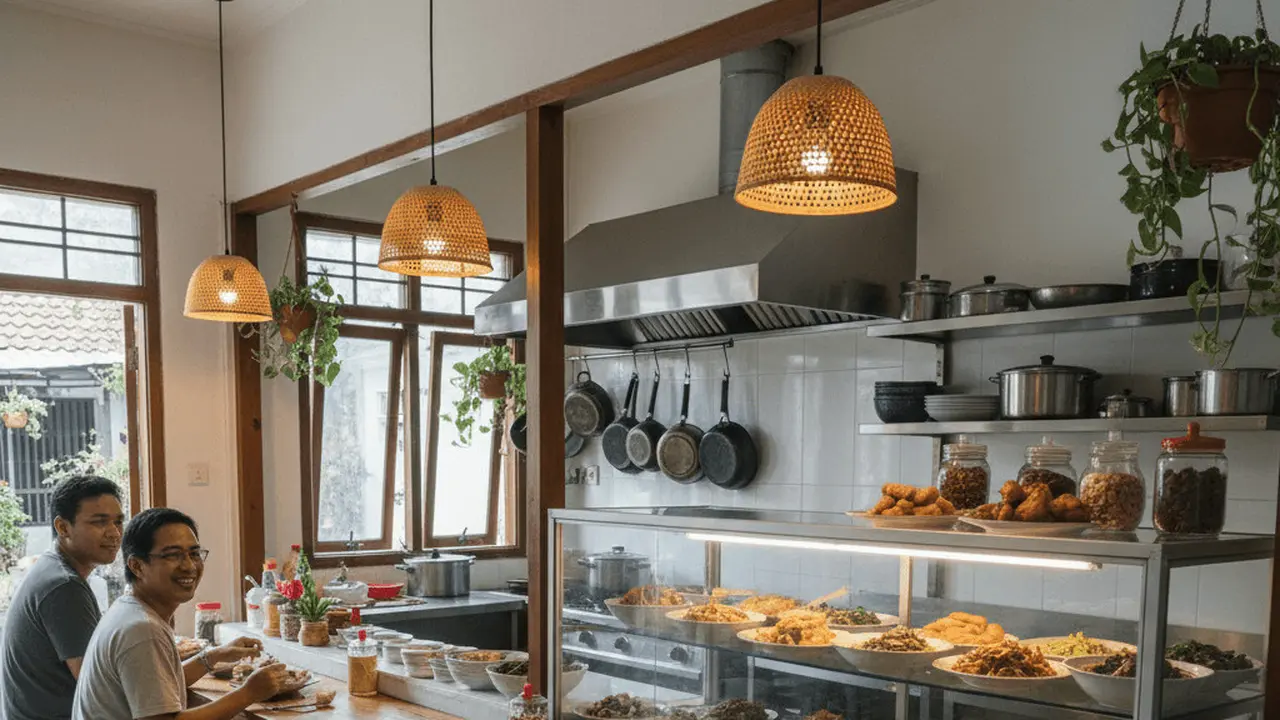 Desain Warung di Rumah yang Menyatu dengan Dapur. Gemini