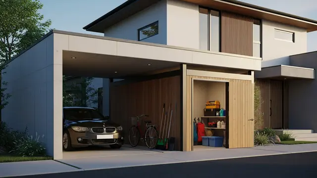 Desain Carport Menyatu dengan Ruangan Penyimpanan