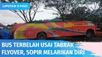 Bus berisi belasan penumpang menabrak jembatan layang di Padang Panjang hingga terbelah jadi dua. Penumpangnya terluka, sang sopir cadangan yang menyebabkan kejadian ini malah melarikan diri.