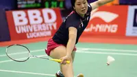 Akane Yamaguchi membawa Jepang menang telak atas Korea pada final Kejuaraan Beregu Campuran Asia 2017. (BWF)