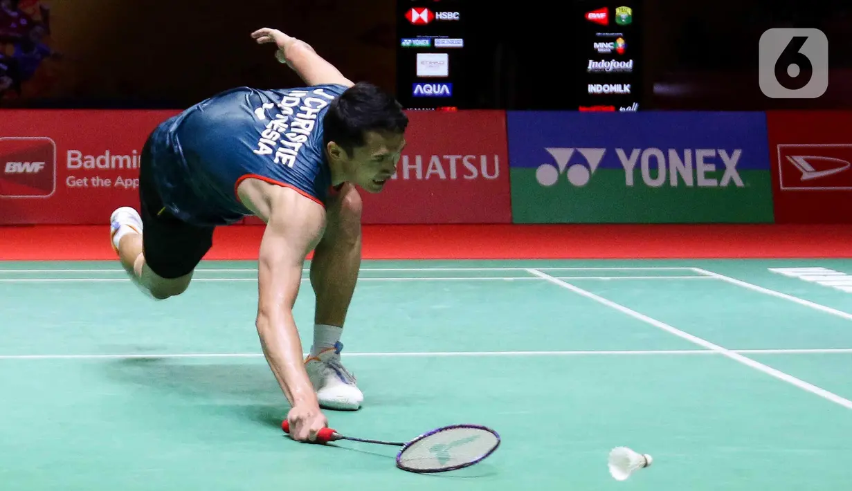 Jonatan Christie berhasil melaju ke partai final Daihatsu Indonesia Masters 2025. (Liputan6.com/Herman Zakharia)
