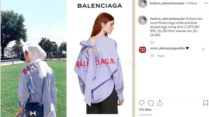 Harga kemeja yang dikenakan Olla Ramlan sangat fantastis (Dok.Instagram/@fashion_ollaramlanaufar/https://www.instagram.com/p/B1xdaybAgSP/Komarudin)
