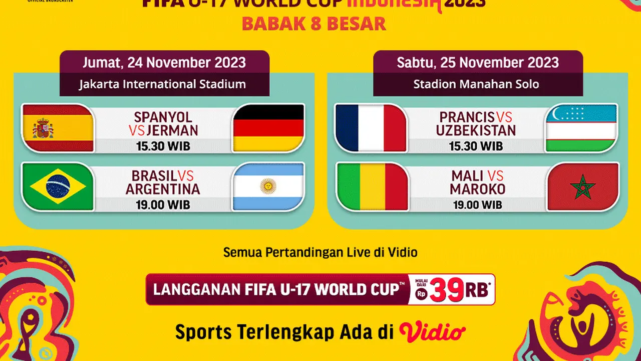 Jadwal Siaran Langsung Piala Dunia U17 Babak 8 Besar di Vidio