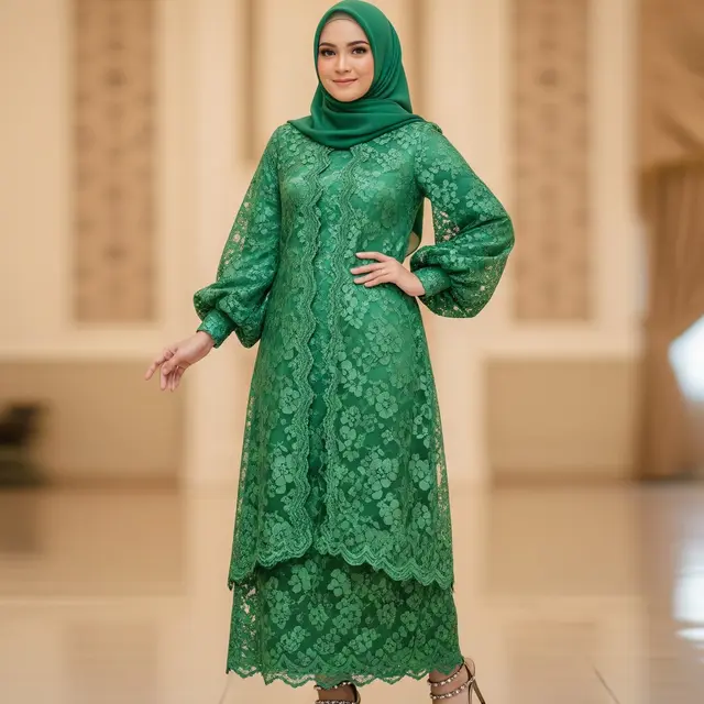 Model Gamis Blazer Brokat Lengan Balon