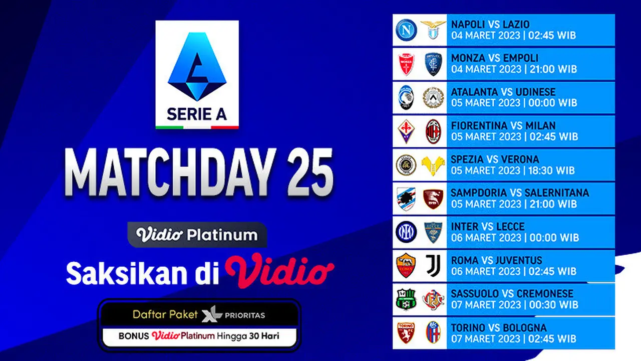 Jadwal Serie A Liga Italia Akhir Pekan Ini Live Vidio : Napoli Vs Lazio, Monza Vs Empoli, Atalanta Vs Udinese