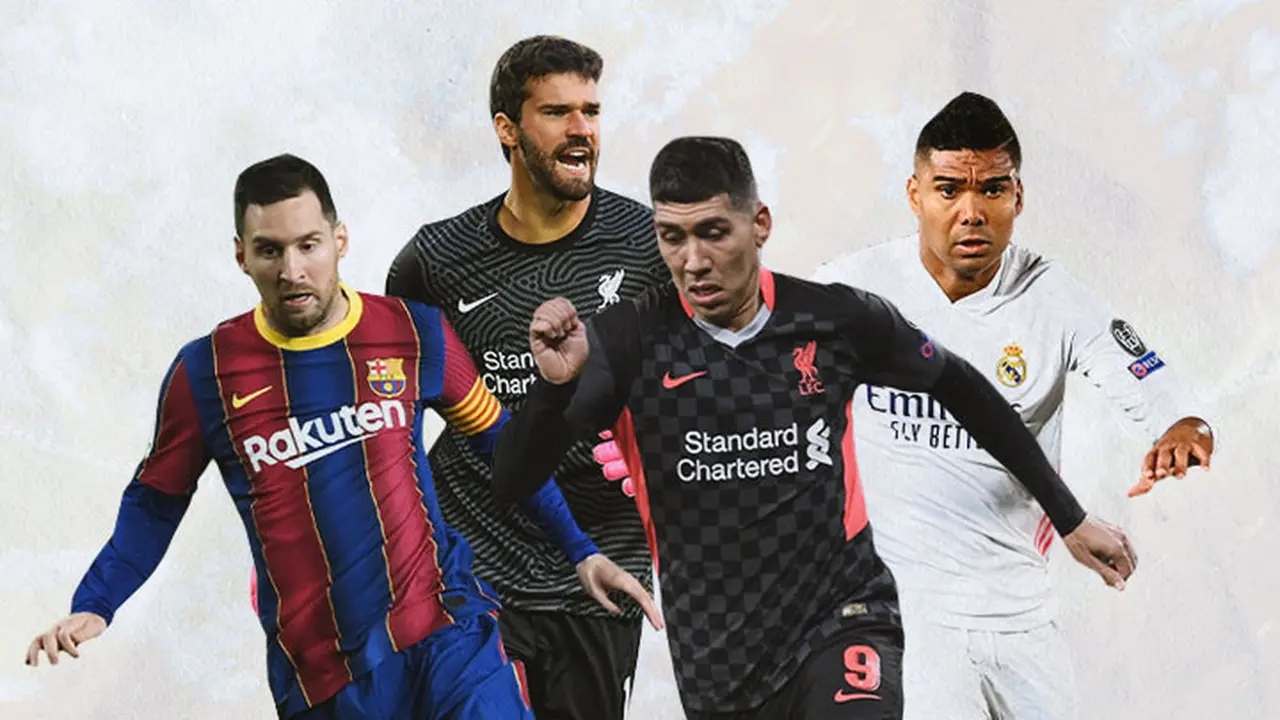 Ilustrasi - Lionel Messi, Alisson Becker, Roberto Firmino, Casemiro