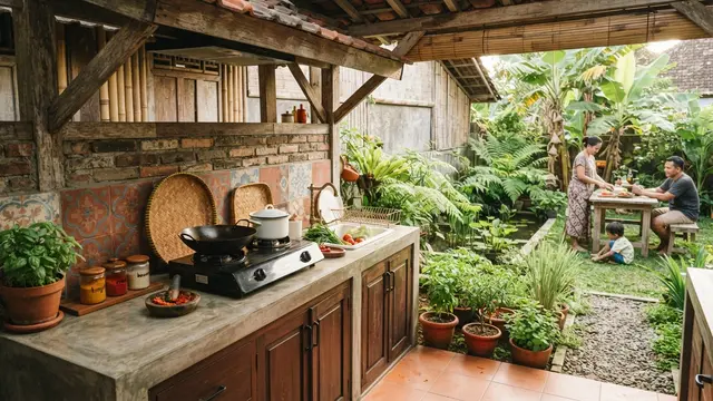Model Dapur Terbuka dengan Taman Kecil di Samping Dapur