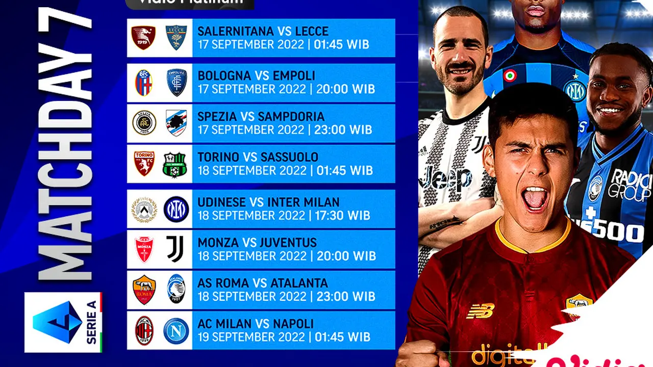 Jadwal dan Live Streaming Liga Italia Matchday 7 di Vidio, 17-19 September 2022