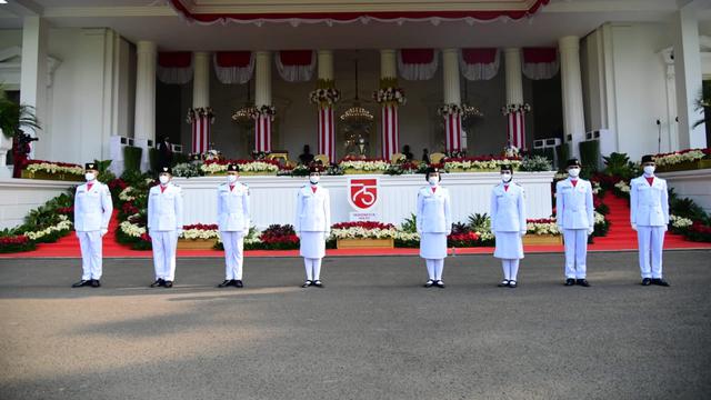 Paskibraka pengibar bendera pusaka di Peringatan HUT RI ke- 75 di Istana Kepresidenan, Jakarta. (Dok: Setpres)